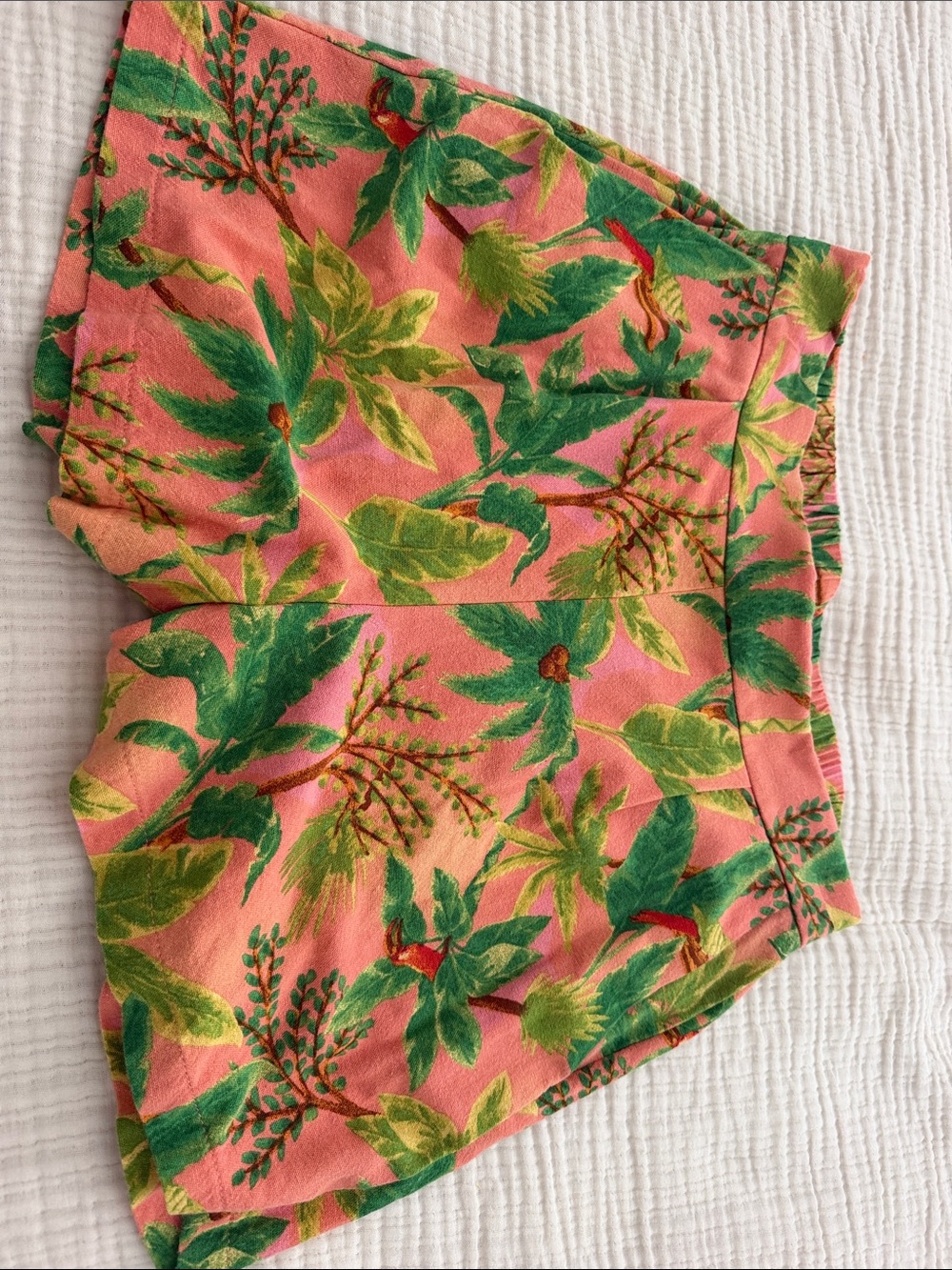 Monteau Coral Pink Tropical Leaf Bermuda Shorts